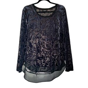 Simply Vera Wang Navy Blue Velvet Burnout High Low Tunic Blouse Whimsigoth Sz L